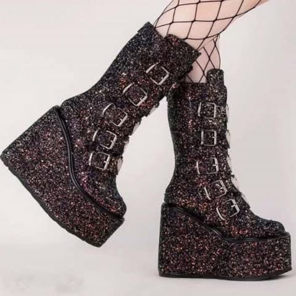 DEMONIA multi Glitter Platform Boots